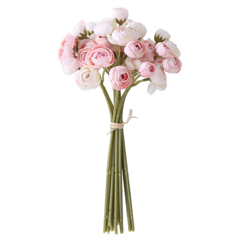 Hot Sale Silk Rose Bouquet Artificial Ranunculus Flowers for Wedding Bouquet Bridal