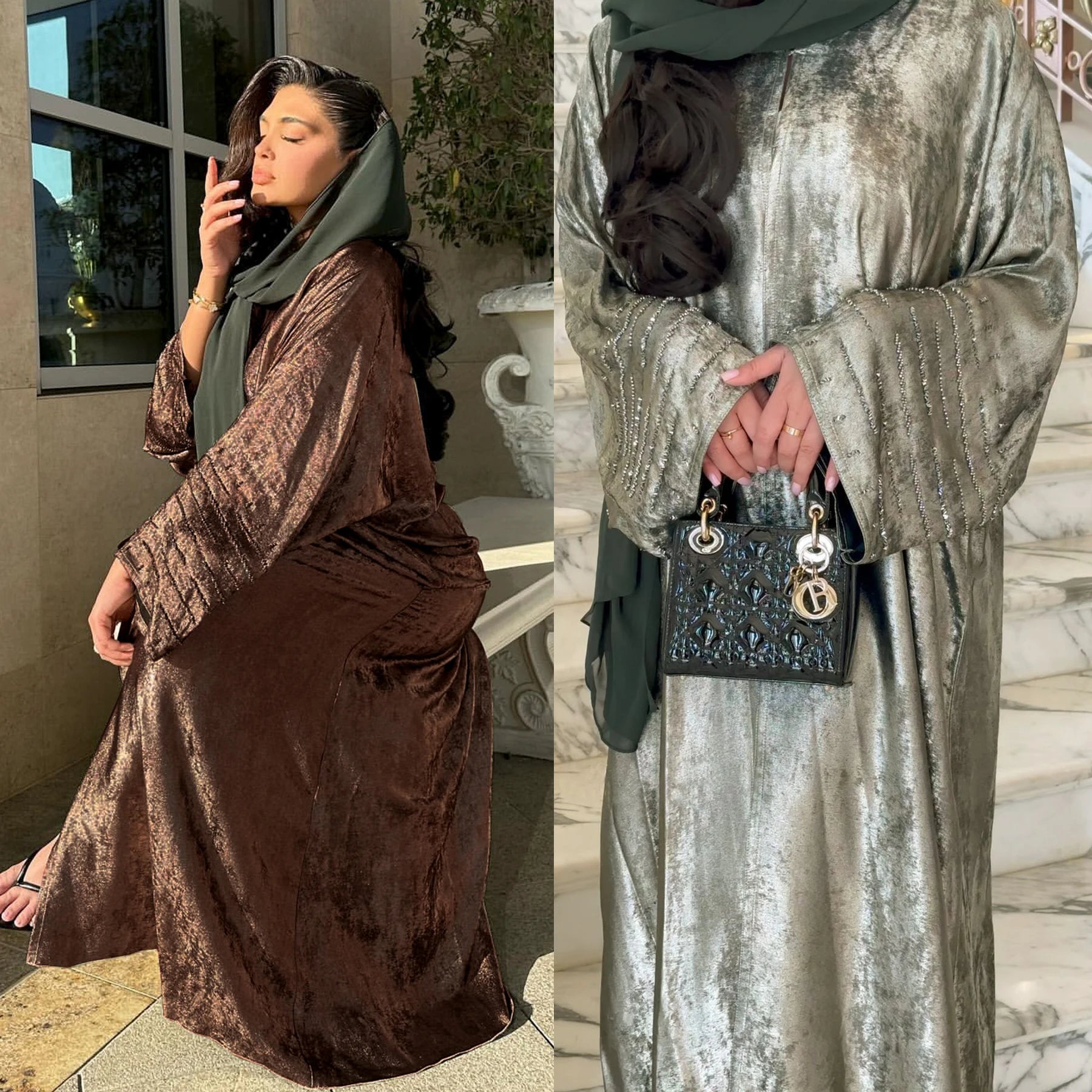 2024 New Fashion Solid Color Abaya Long Sleeve Middle East Dubai Arab Muslim Dress for Women