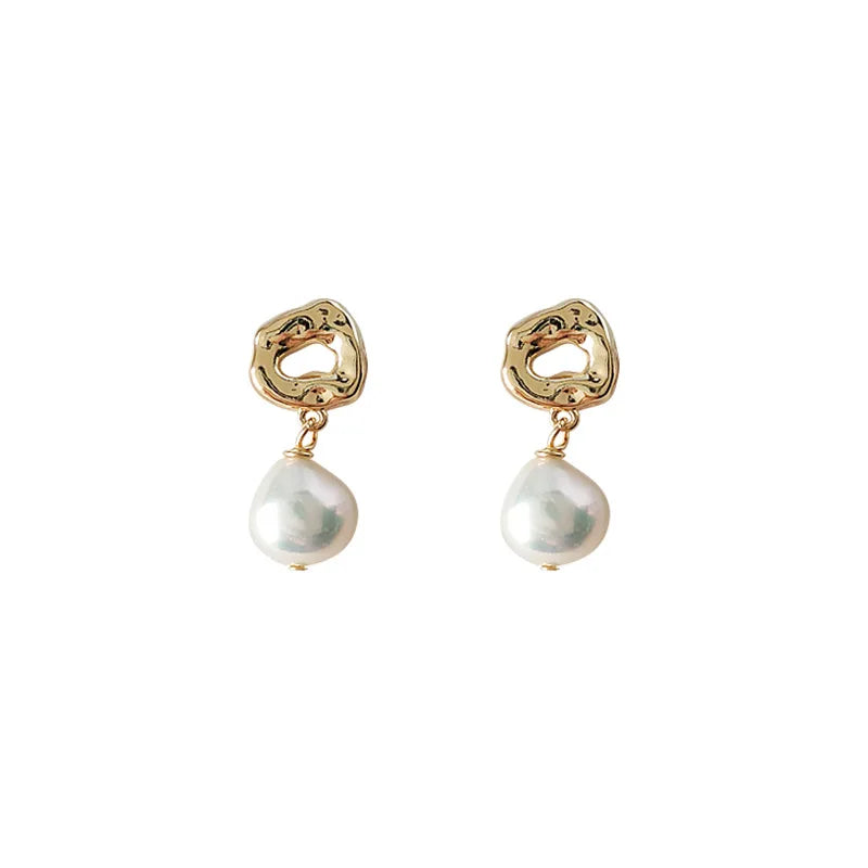 Summer Elegant Pearl Pendant Stud Earrings for Women Gold Plated Pearl Drops Earrings Girl Female Party Wedding Jewelry