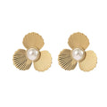 High End Jewelry Gold Plated Stud Earring Stainless Steel Pearl Flower Earring