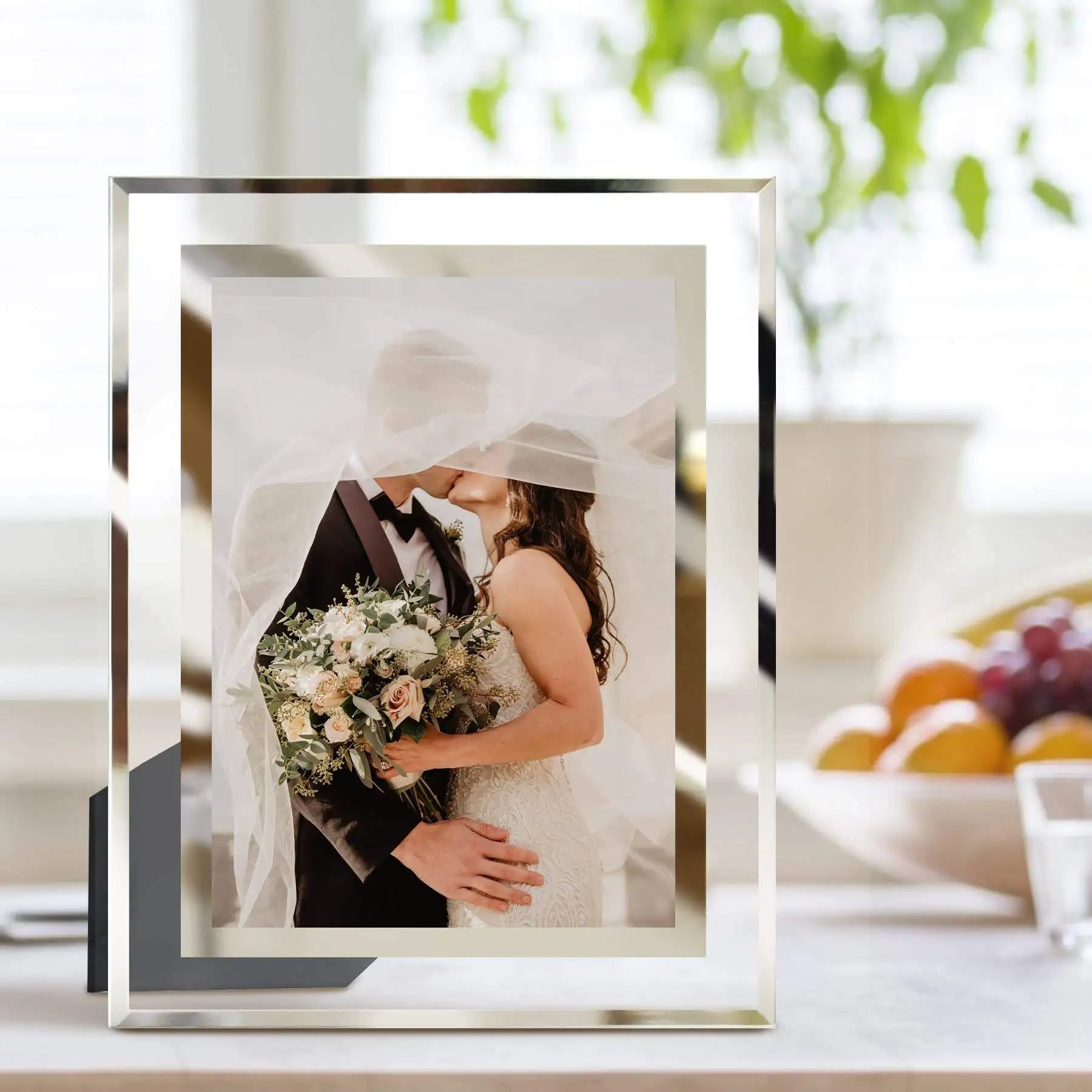 Customized Crystal Glass Gold Photo Frame 8x10 Picture Frame Glass for Tabletop Display Vertical or Horizontal