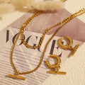 Fashion Jewelry Set Stainless Steel 18K Gold  Plated Cuban Chain Circle Bar Pendant Necklace