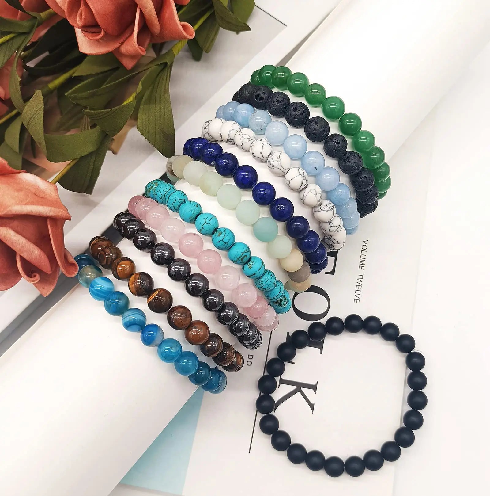 8MM Fashion Luxury Women Handmade Precious Gemstone Bracelet Natural Stone Healing Stretch Beaded Crystal Bracelet