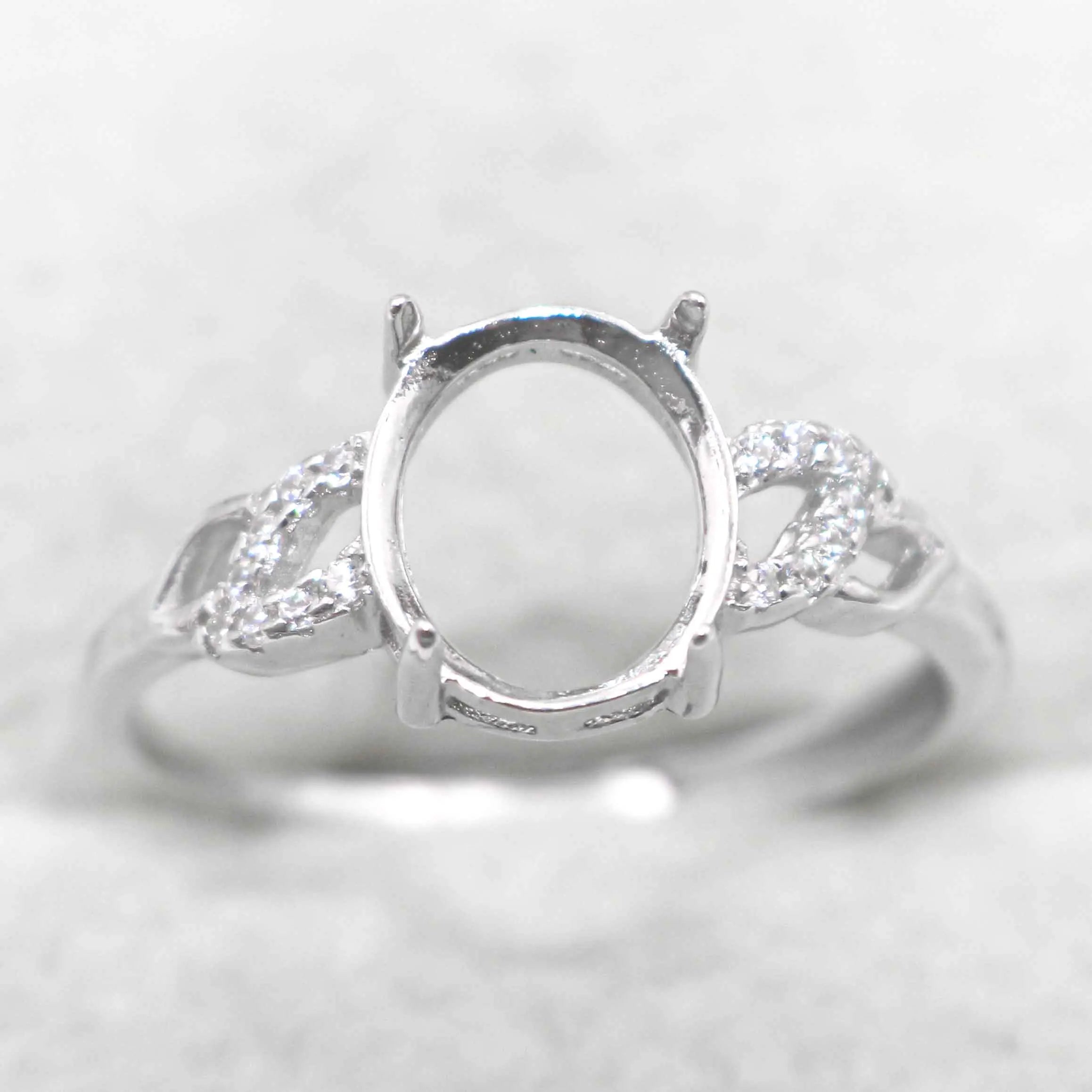 Sterling Silver 8*10mm Semi Mount Ring Empty Frame Blank Support Setting S925 Base Holder Without Center Stone for DIY Inlay