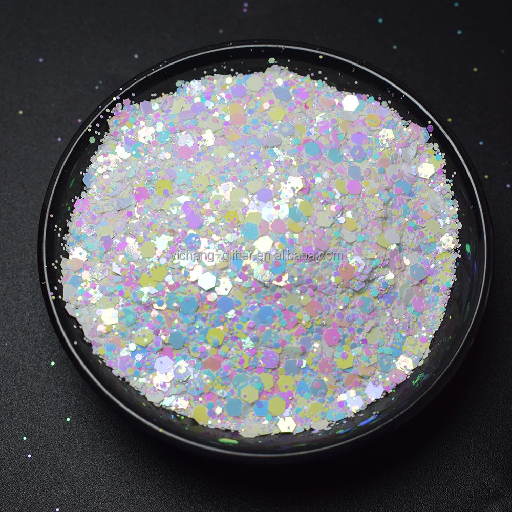 Custom Logo Wholesale Christmas Party Decoration Opal White Craft Color Shift Chunky Glitter for Slime Resin Cosmetics