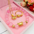 Dubai Gold  Sand Gold Jewelry Brass Gold Plated Jewelry Love Bear Pendant Ring Bracelet Ladies Bear Set