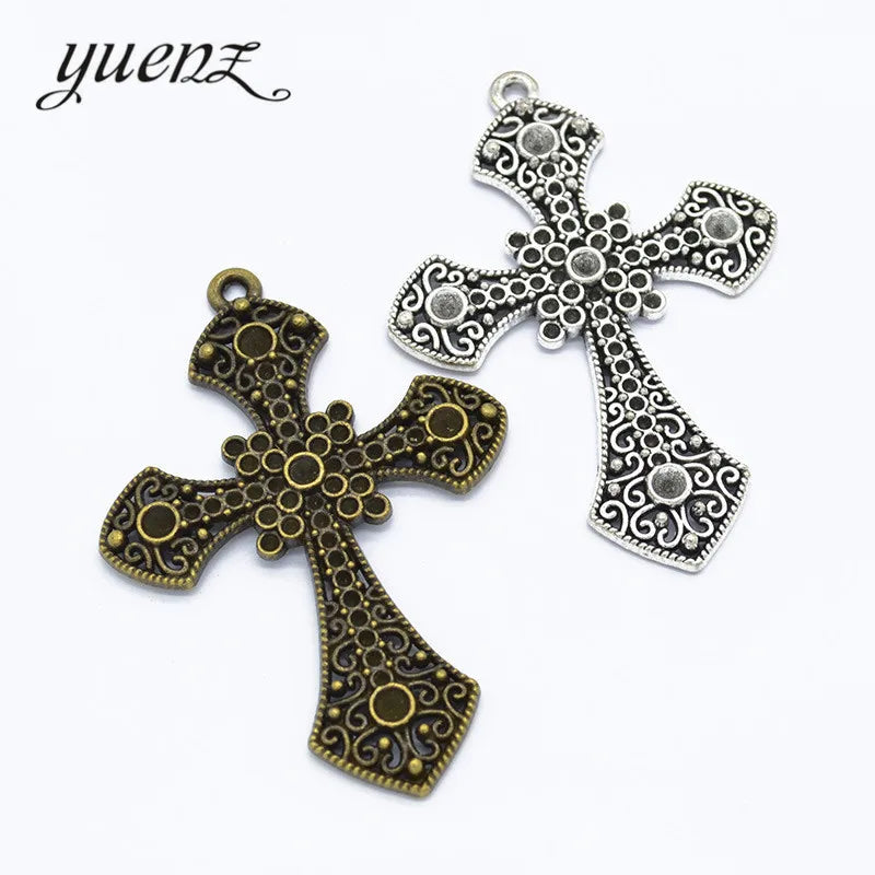 YuenZ Antique Silver Color Cross Charms Metal Pendant Diy Charms Necklace Jewelry Making 80*57mm T76