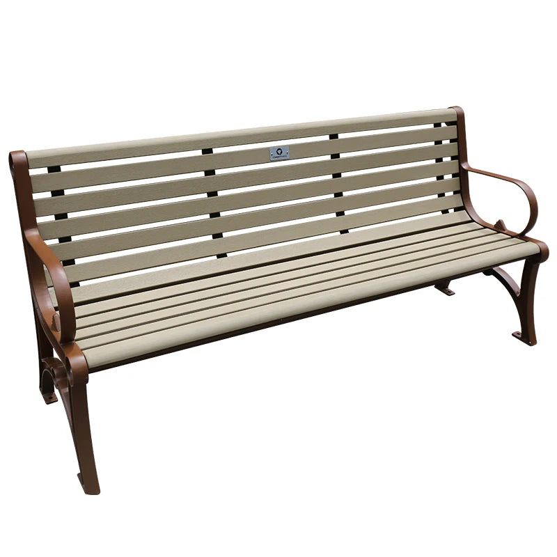 School Outdoor Park Furniture Commercial Cast Iron Leg Wood Slats Bench Seat Urban Street Promenade Wooden Public Seating Bench