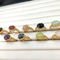 2026 New Arrivals Oval Shaped Stones Natural Crystal Ring Black Obsidian Labradorite Amethyst Stone Ring Free Size for Women