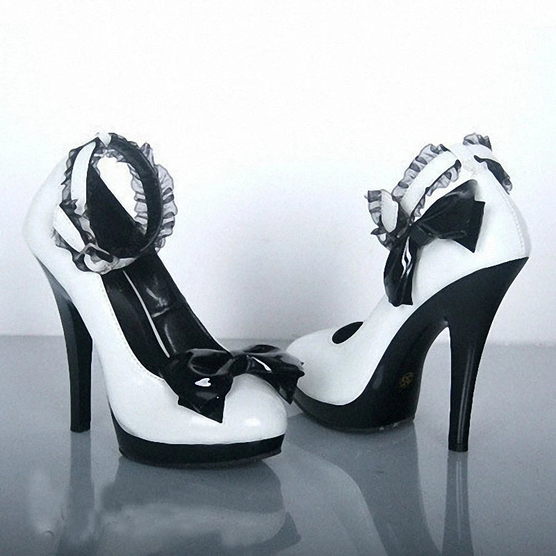 White Lace Thin Heel 13 cm Platform High Heels Fashionable Spring and Autumn Elegant Women's Bow Sweet High Heels Women's Shoes