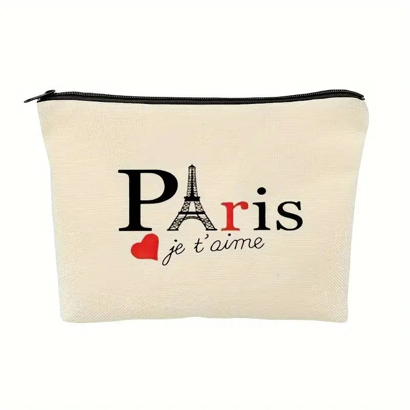 Paris Tower Makeup Bag Polyester Large Capacity Cosmetic Bag Zipper Make up Bag