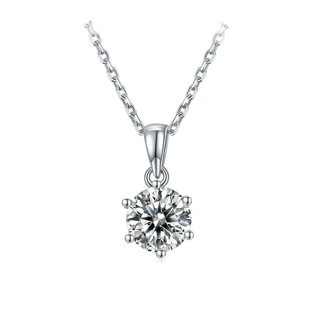 Luxury Women 925 Silver Moissanite Necklaces Six Claws 1ct 2ct 3ct Moissanite Necklace for Girl