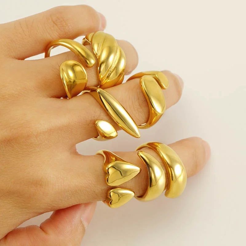 Wholesale New Hot Selling Fashion Stainless Steel 18K Mirror Open Ring Irregular Design Ring Jewelry for Women