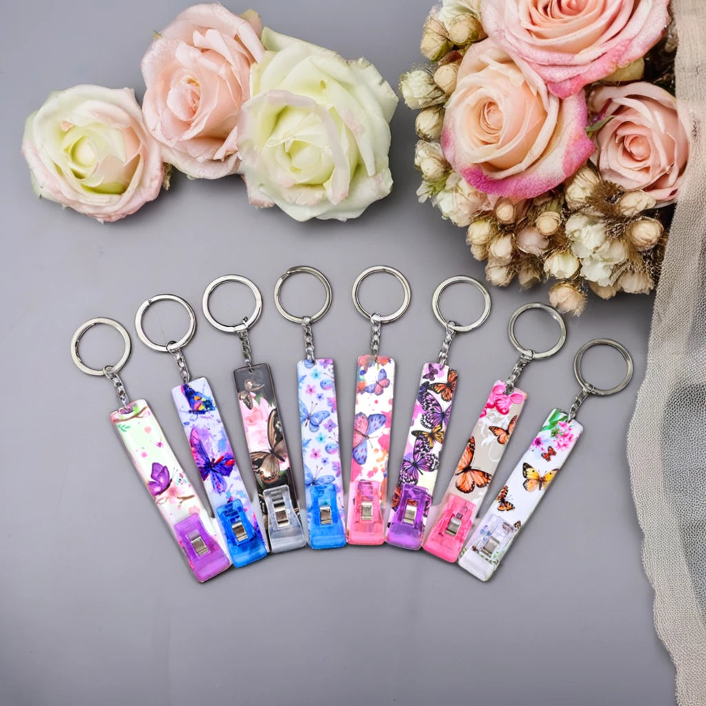 Hot selling products Nail Salon gifts Butterfly design atm debit card grabber keychain for long nails