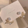 AA00338 Fashion 925 Silver Needle Zircon Butterfly Pearl Double Earrings New Elegant Jewelry for Women