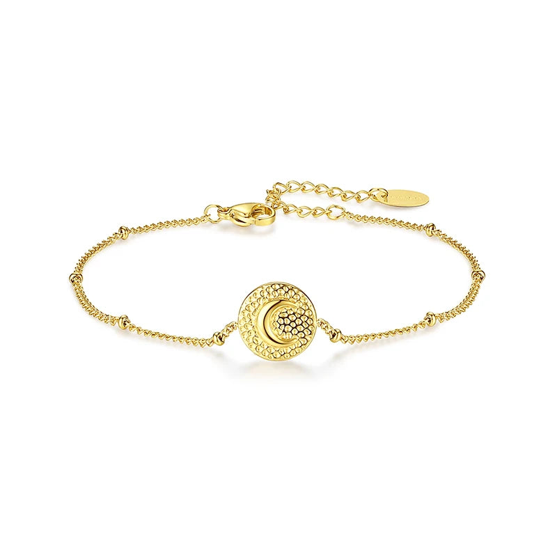 New Minimalist Tarnish Free 18k Gold Plated Stainless Steel Moon Design Chain Link Bracelet for Women Jewelry