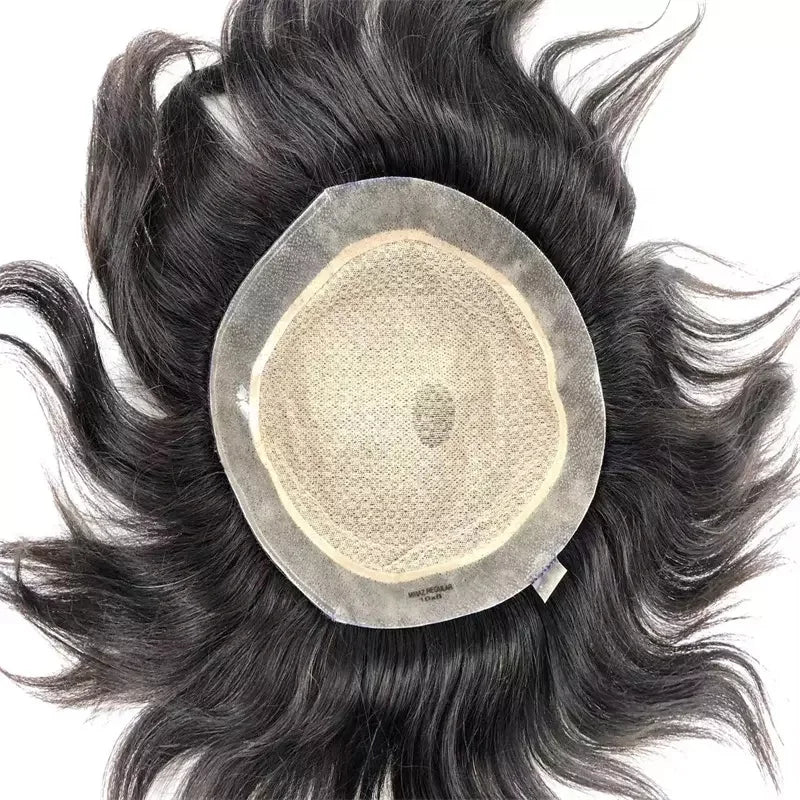 Natural Straight Indian Remy Human Hair Silk Base Men Toupee