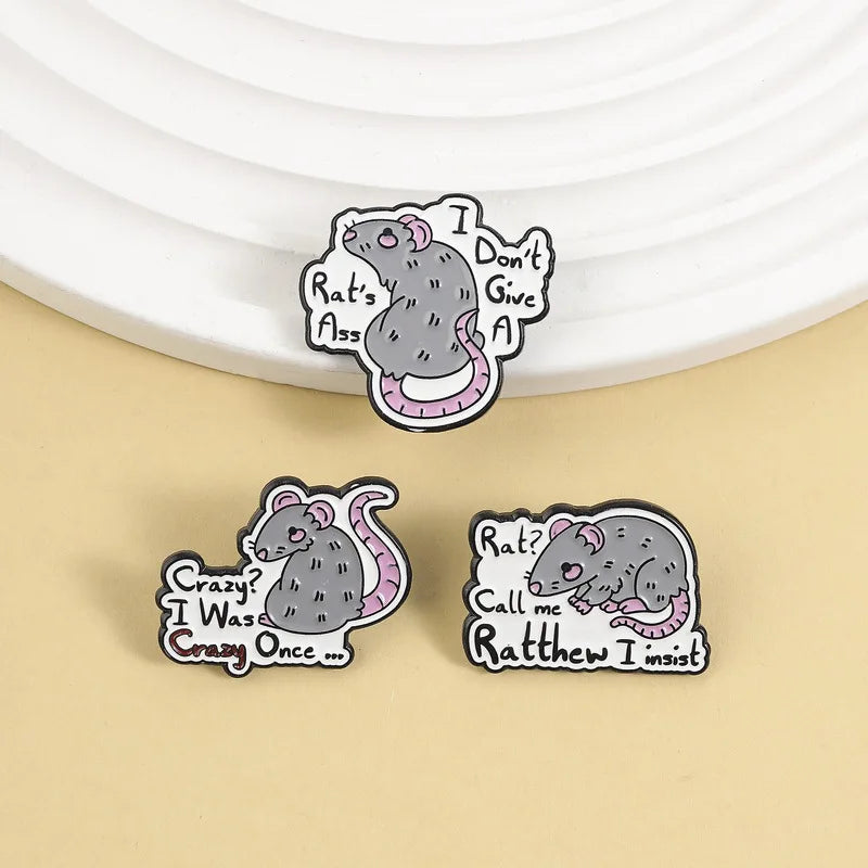 Wholesale Funny Rat Meme Enamel Pin Custom Cute Animal Brooches Badges Low MOQ Metal Lapel Pins for Backpacks Jackets Hats