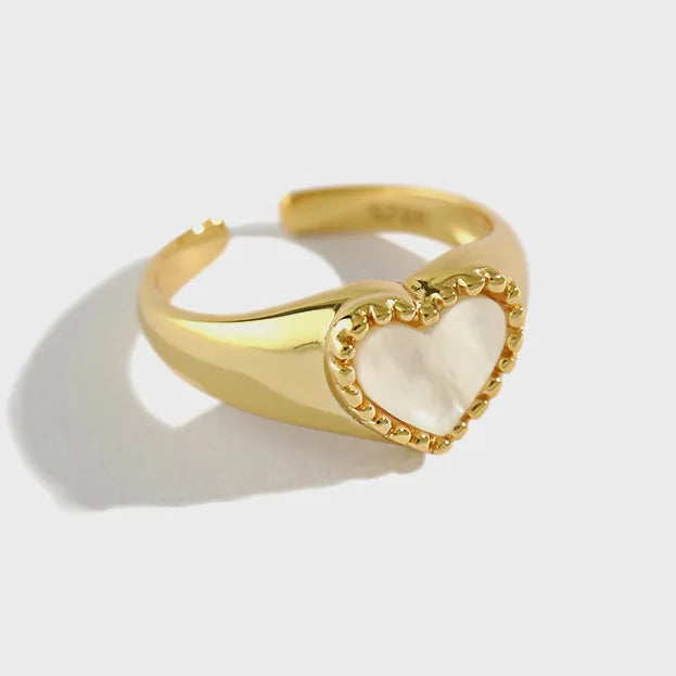 Cute Classic Shell Heart Design 18K Gold Plated S925 Sterling Silver Open Adjustable Love Ring for Women  HJZ1112