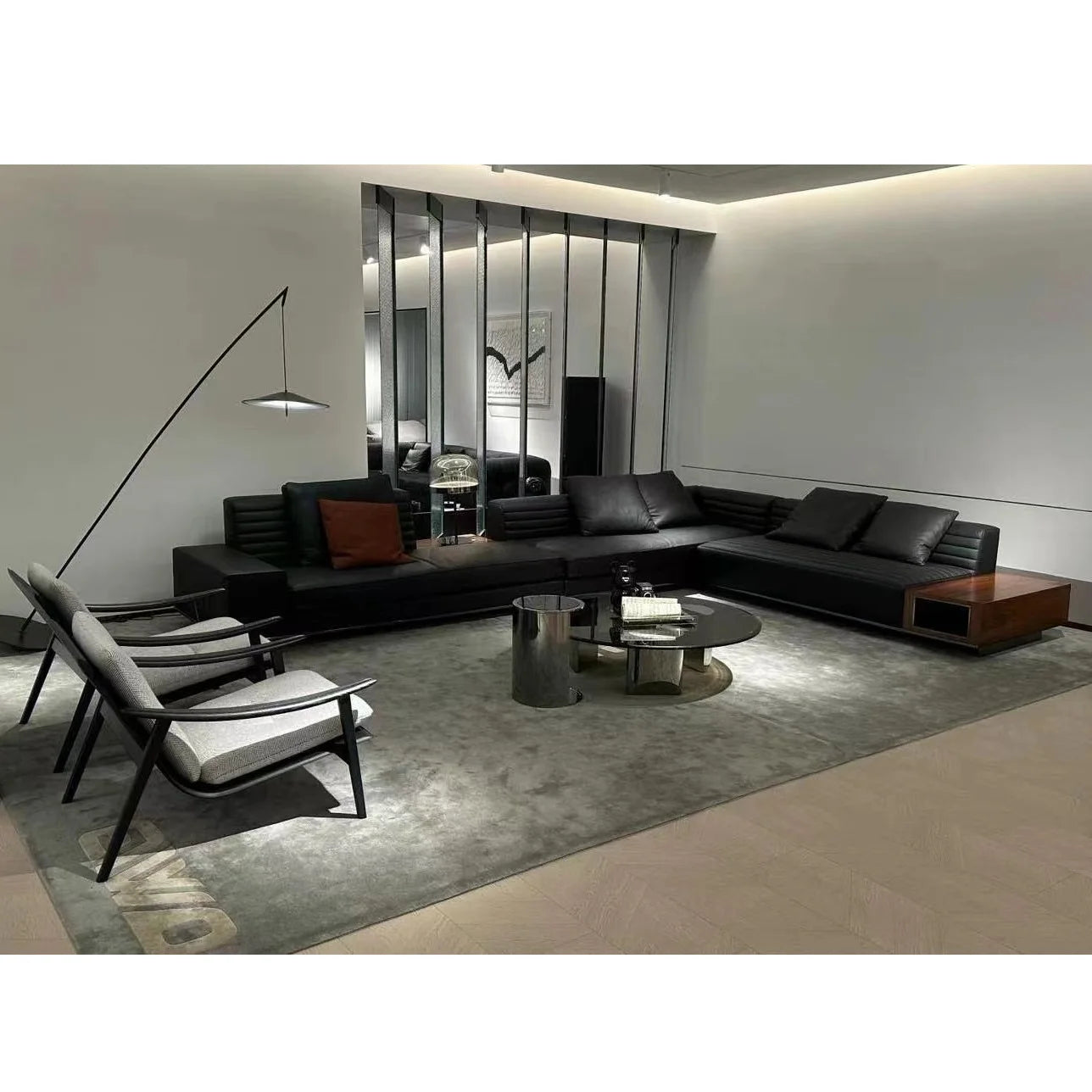 Foshan Comfort L Shaped Sofa Set Furniture Modern Minimalist Italian Luxury Sectional Couch Fabric Wooden Living Room  Sofa Beds