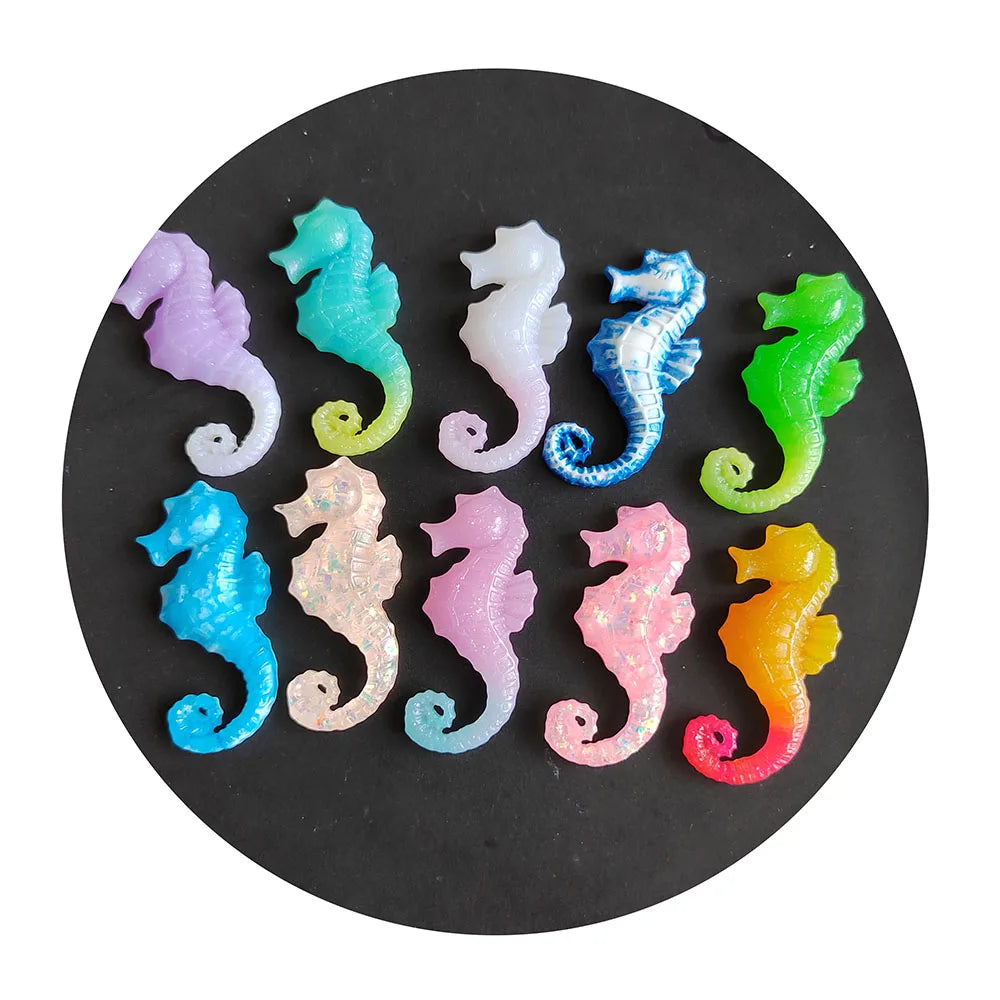 100Ps Gradient Sea Horse Flatback Resin Cabochon Scrapbooking Kawaii DIY Jewelry Fit Phone Deco Parts Embellishment Craft