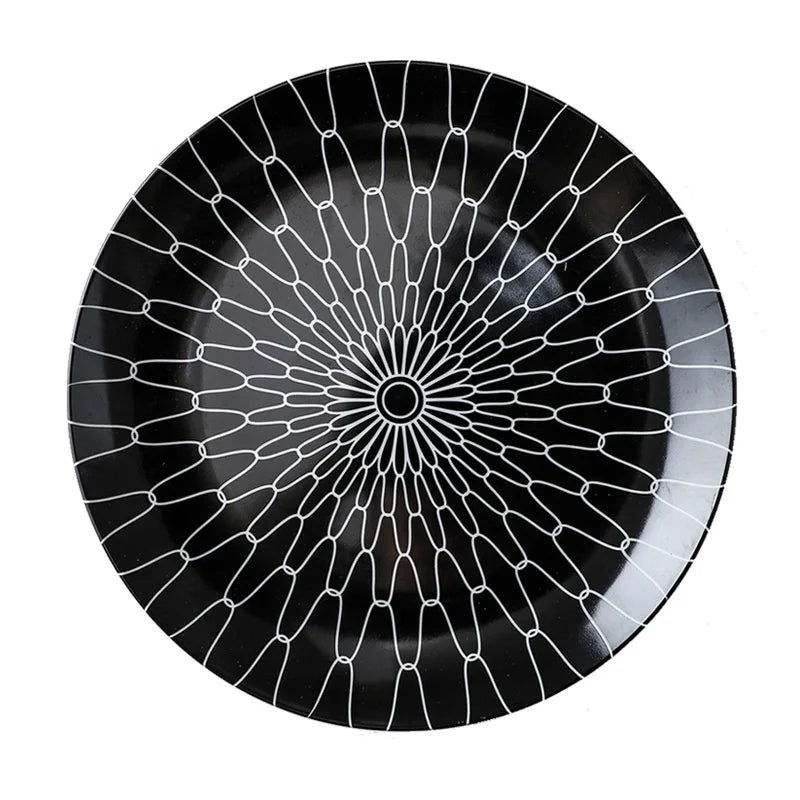 Black and White Line Spaghetti Steak Special Dish Ceramic Tableware Factory Wholesale