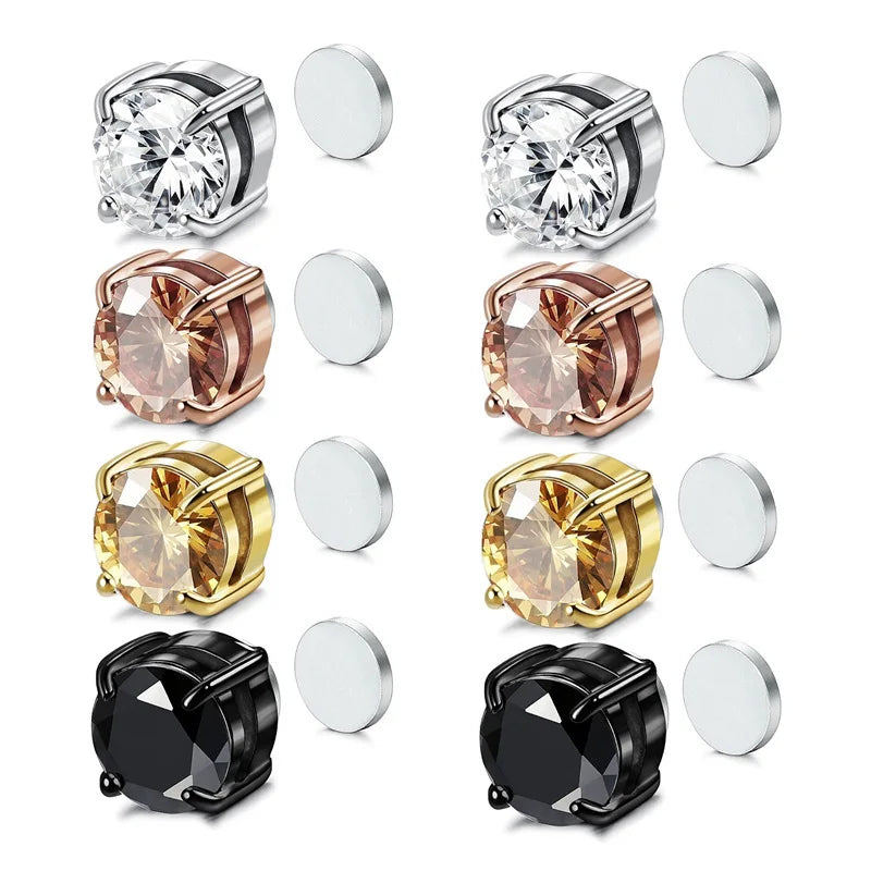 Factory Supply Trendy Black Gold White Crystal Earrings Magnetic Earrings for Men Piercing Earring for Woman