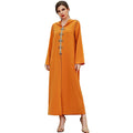 2025 New Coming Plain Color Orange Red Long Style Rhinestone Button Lace Decoration Front Slit Turkye Dubai Hoodies Abaya