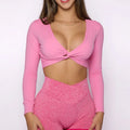 L230152 Clothing Manufacturers Custom Active Wear Women Twist Long Sleeves Yoga Top Shirts Crop Womens Tops GYM Active Wear