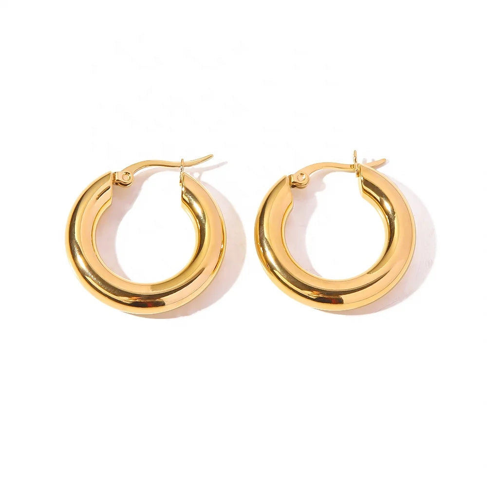 Classical Minimalist Chic Pairings Statement 18K PVD Gold Plated Stainless Steel Hoop Earrings