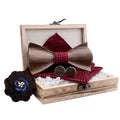 Custom Handmade 4pcs/Set 3D Wooden Bow Tie and Silk Handkerchief Necktie Brooch Cufflink Bowtie With Gift Box