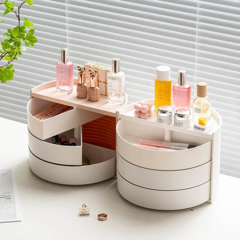 Makeup Organizer Semi Circular Rotating Storage Box Desktop Skincare Jewelry Sorting Box Multi-purpose Layered Design Lipstick