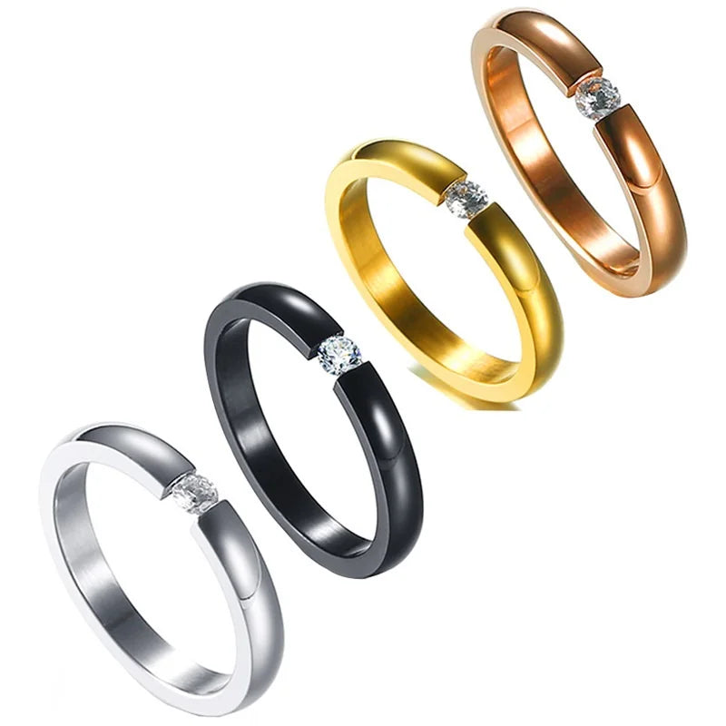 Wholesale Band Cubic Zirconia Rings Jewelry Women Black Rose Gold Stainless Steel Zircon Ring