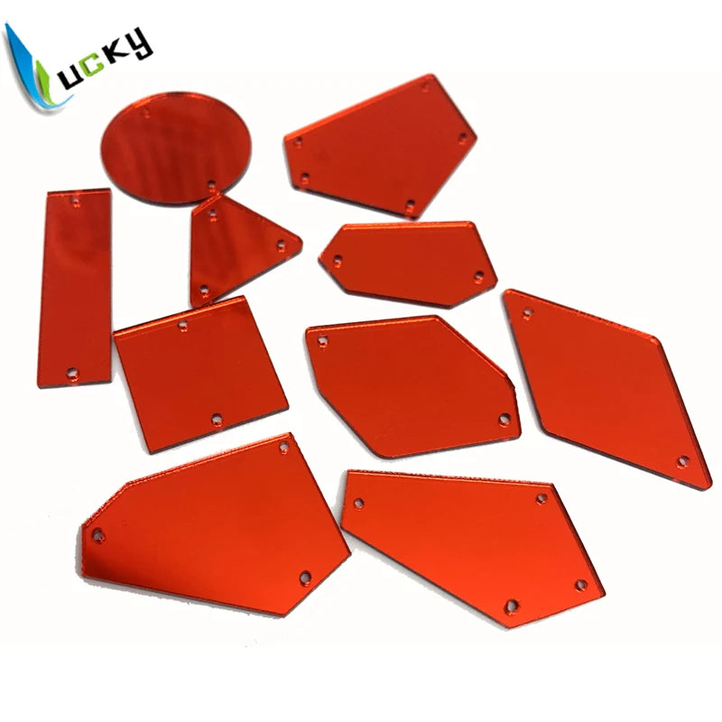 200 Pcs Single Shape Single Color Red Color Acrylic Mirror Sew on Stone 35 Shapes Mirror Rhinestone Sew on Rhinestone