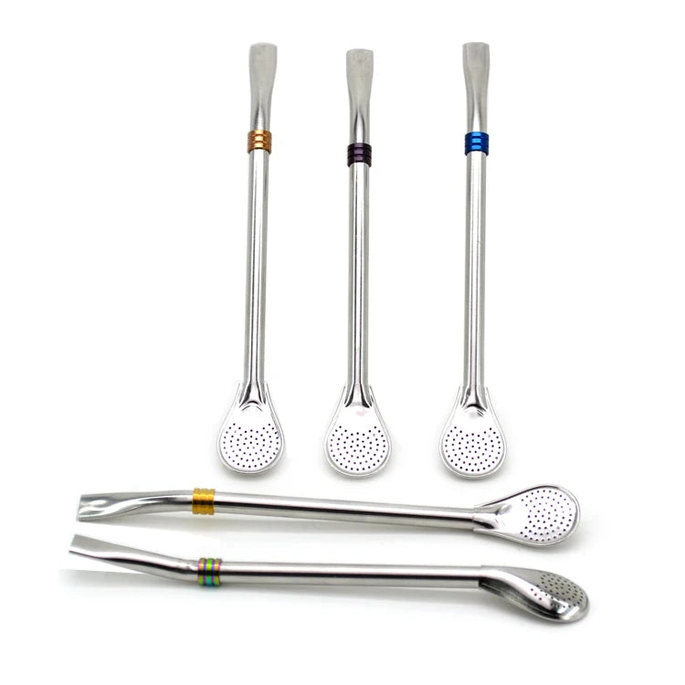Food Grade Recyclable Metal Stainless Steel 304 Yerba Mate Tea Bombilla Drinking Straw Spoons
