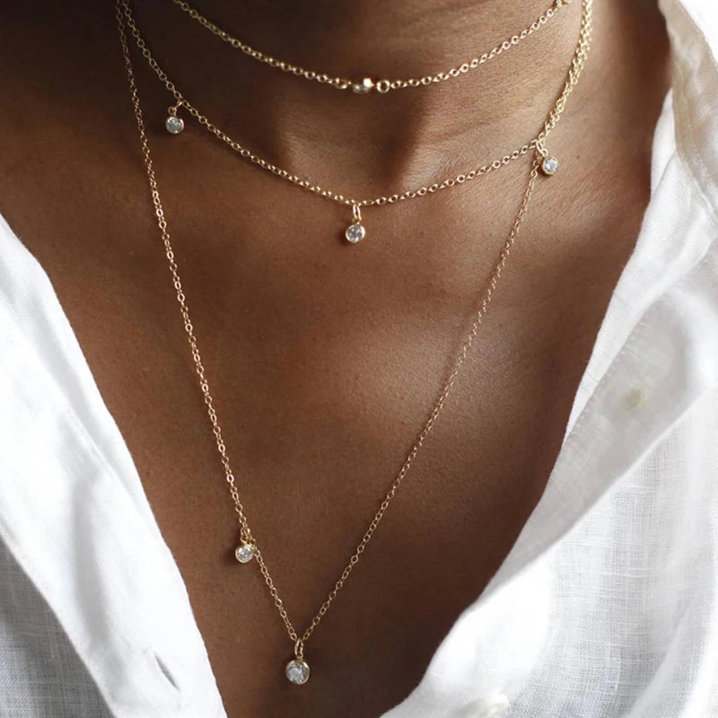 GN126 14K Gold Filled Zircon Charms Necklace Handmade Choker Pendants Women Jewelry