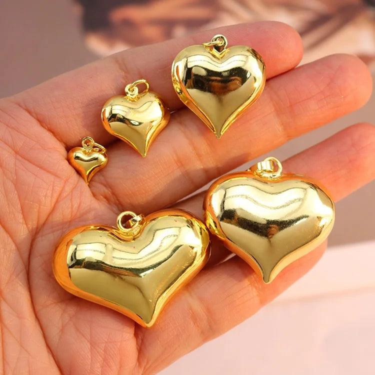 JS1699 Chic Chunky Large Big Jewelry Supplies 18K Gold Silver Plated 3D Bubble Bulgy Puffy Puffed Puff Heart Charm Pendants