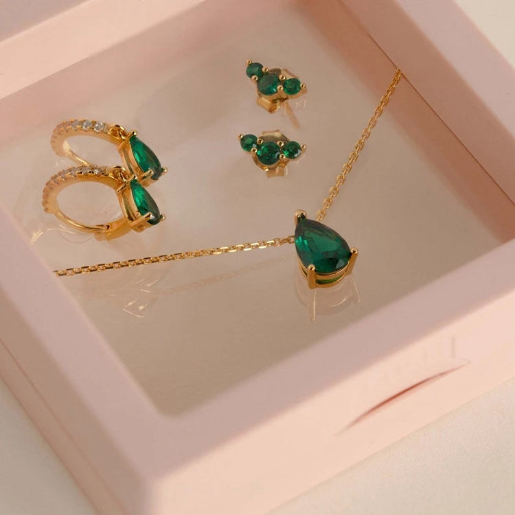 Fashion Jewelry Fine Jewelry Birthstone Titanium Steel Earrings Set Birthstone Vacuum Plating 18k Gold Color Necklace Set