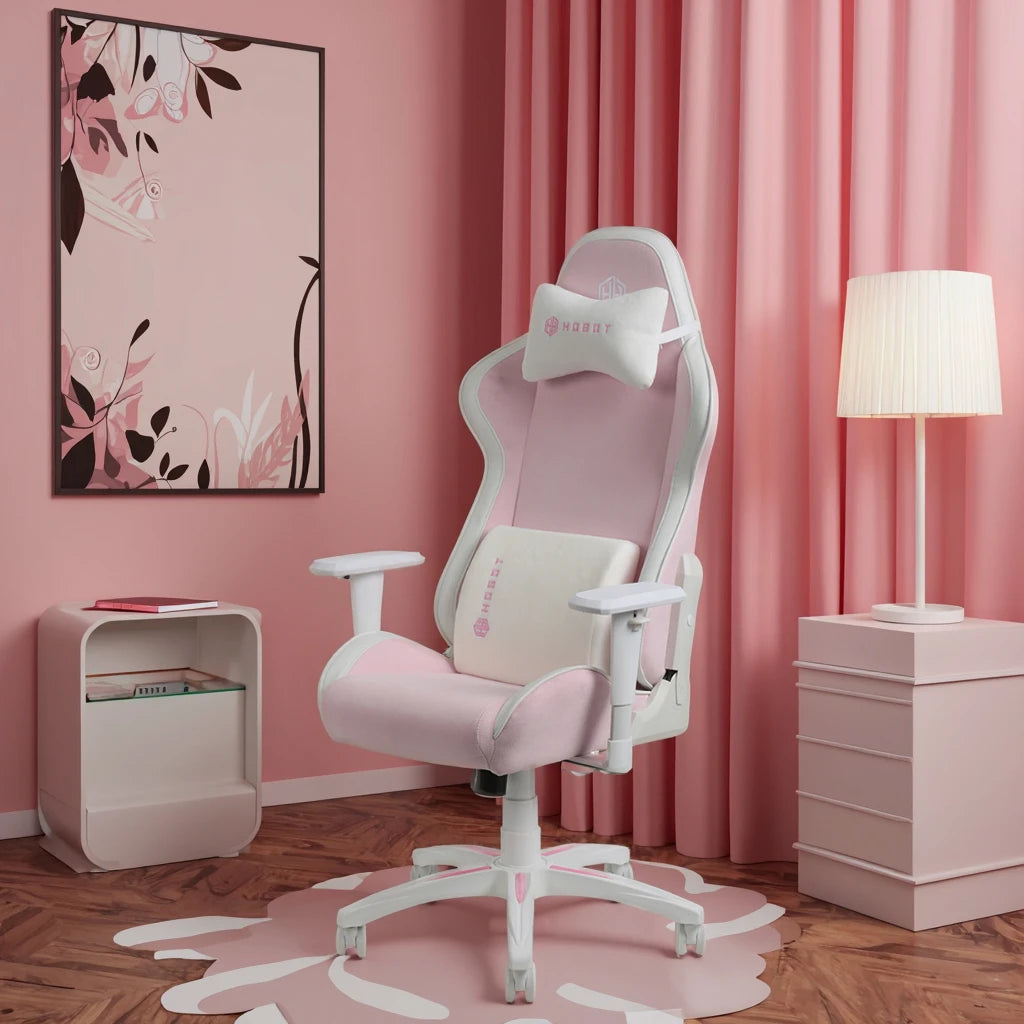 Cute Pink Adjustable Executive Ergonomic Gaming Chair Adjustable Armrest Fabric Material Cooling Feature Gaming