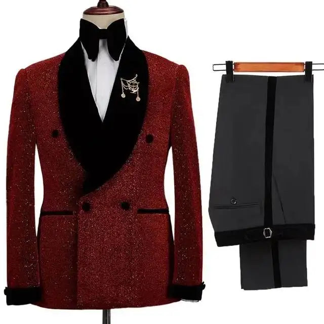 Men 2 Pieces Suit Elegant Solid One Button Slim Fit Single Breasted Party Blazer Pants Set