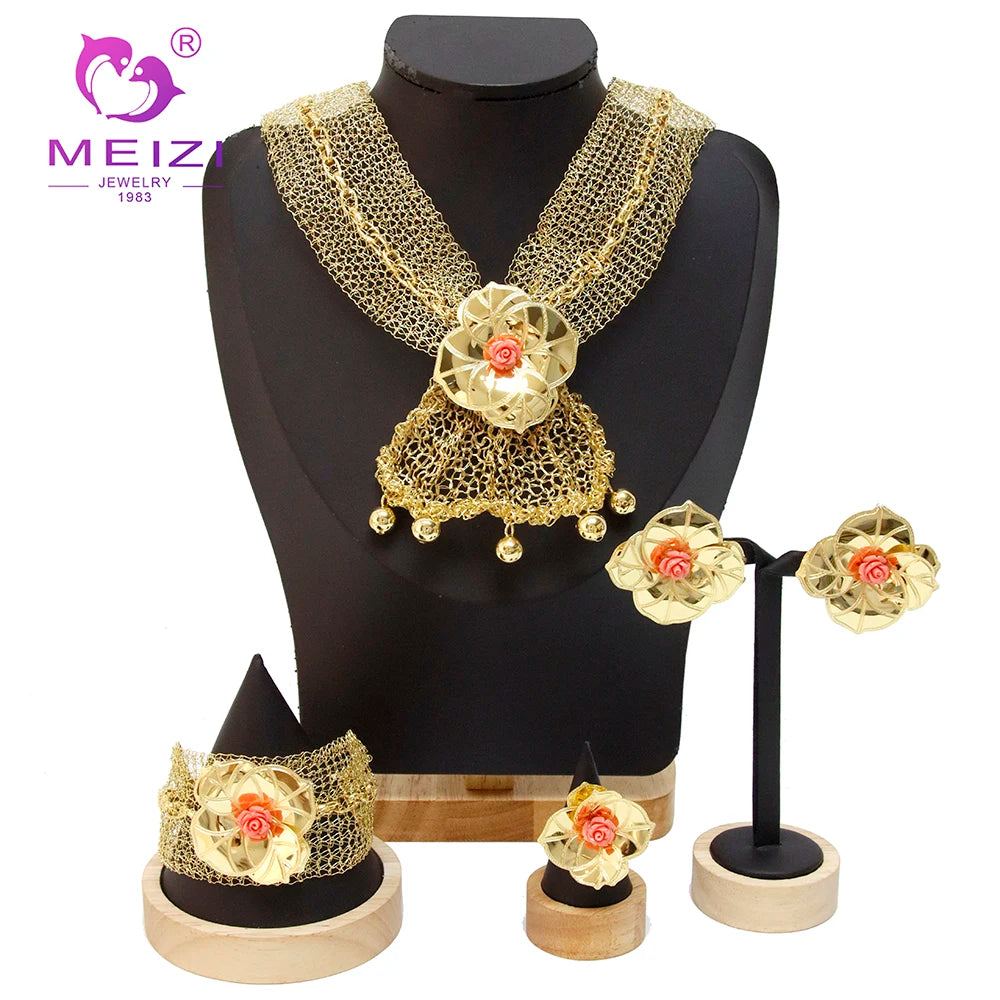 MEIZI Classic Vintage Silver 18k Gold Plated Fashion Jewelry for Girls Dubai Gold Jewelry Set