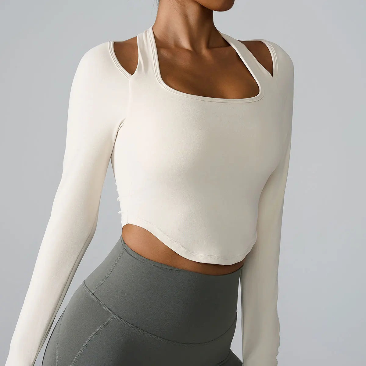 European American Women's Quick-Dry Sports Fitness Top Long Sleeve Halter Neck Yoga Wear Autumn Winter Yoga Top