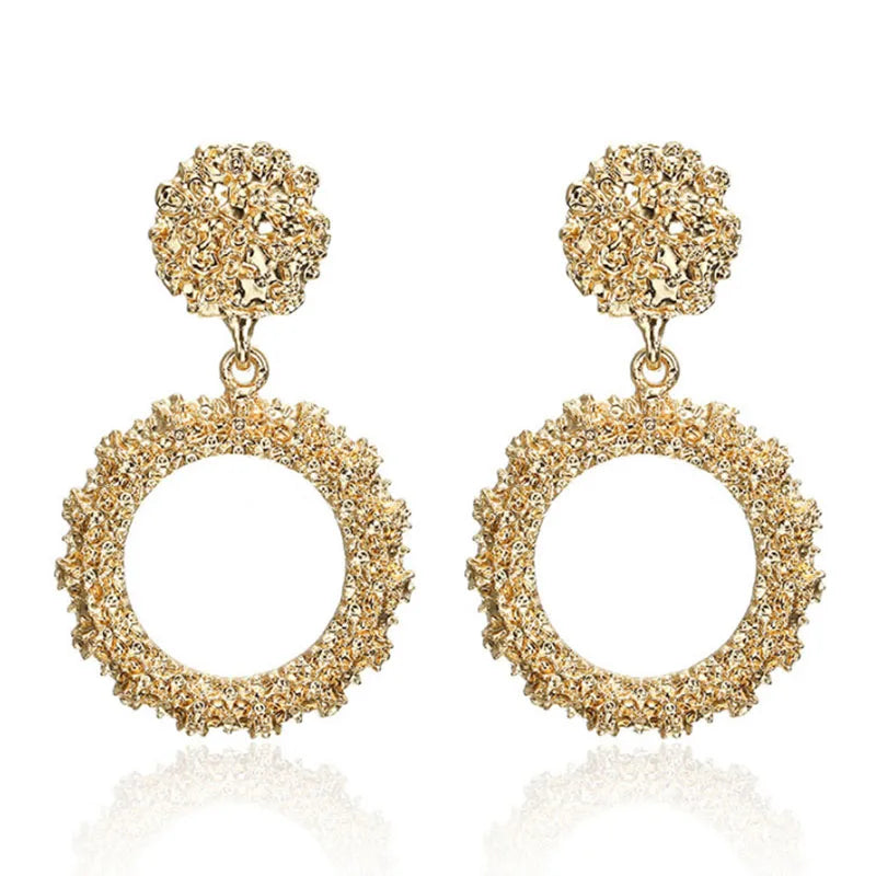 Cheap Gold Silver Electroplating Fashion Metal Alloy Jewelry Earrings Vintage Big Metal Drop Dangle Round Earring for Women