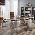 Customized Industrial for Furniture Luxury Executive Office Desk Aluminium Handwork Top Grain Genuine Leather UK Flag Bar