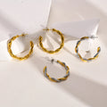 30mm Circle Twist Rope C Shaped Earrings Two Tone Silver 18k Gold Plated Stainless Steel Twisted Hoop Earrings