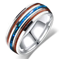 New 8mm Vintage High Quality Men's Stainless Steel Ring Vintage Wood Shell Ring Jewelry Titanium Steel Wood Ring