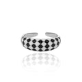 WMJT705 Fashion Statement Vintage Ring Jewelry Lattice Dome S925 Sterling Silver Checker Ring Black and White