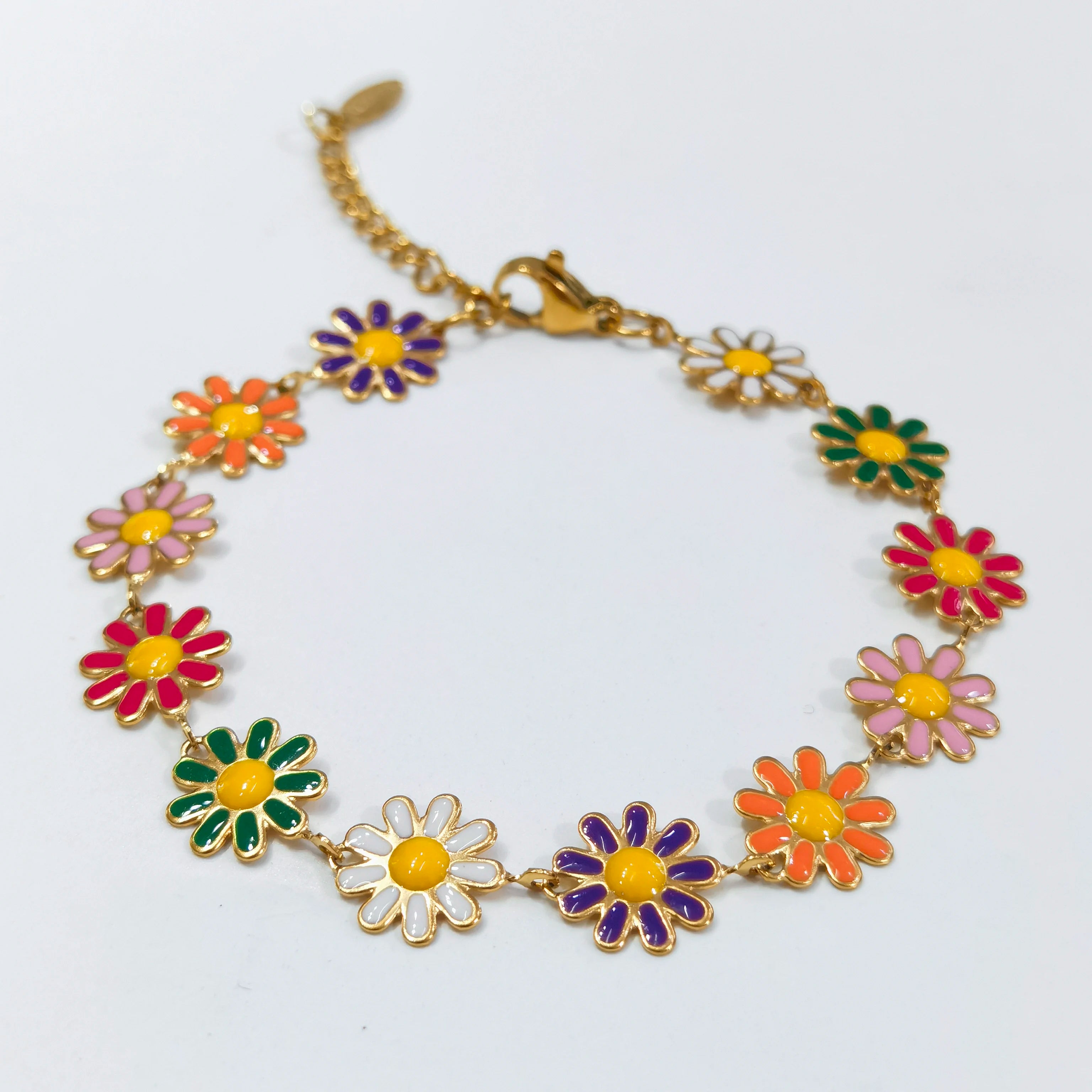 Colorful Oil Drops Sunflower Stainless Steel Bracelet for Men and Women Fashionable Jewelry With Floral Design