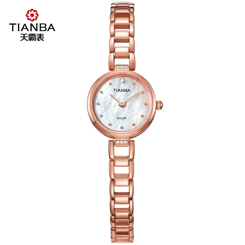 Stock High Quality 316L Rose Gold Stainless Steel Sapphire Stylish Minimalist Japan Solar Lady Woman Watch Bracelet for Sale