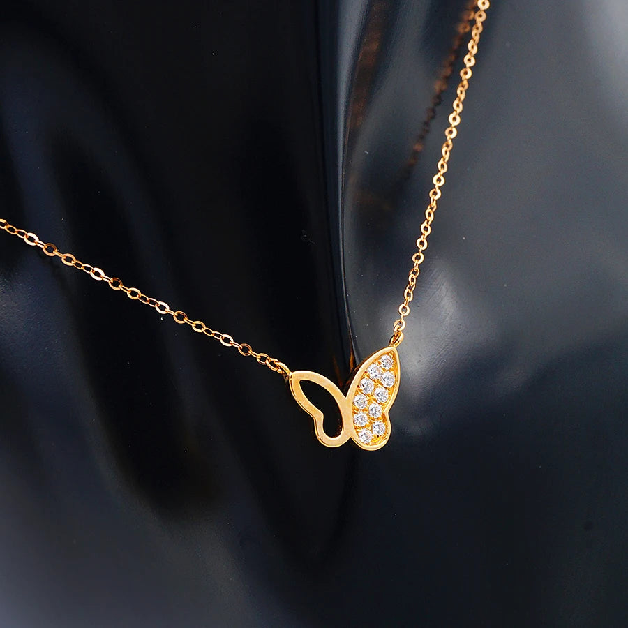 Au750 Solid Gold Fashion Jewelry Necklace 18 Karat Gold Butterfly Earrings Women Jewelry